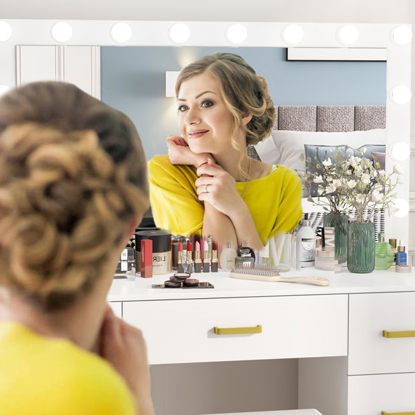 Everly Quinn 44'' Large Makeup Vanity with LED Bulbs & Reviews Wayfair